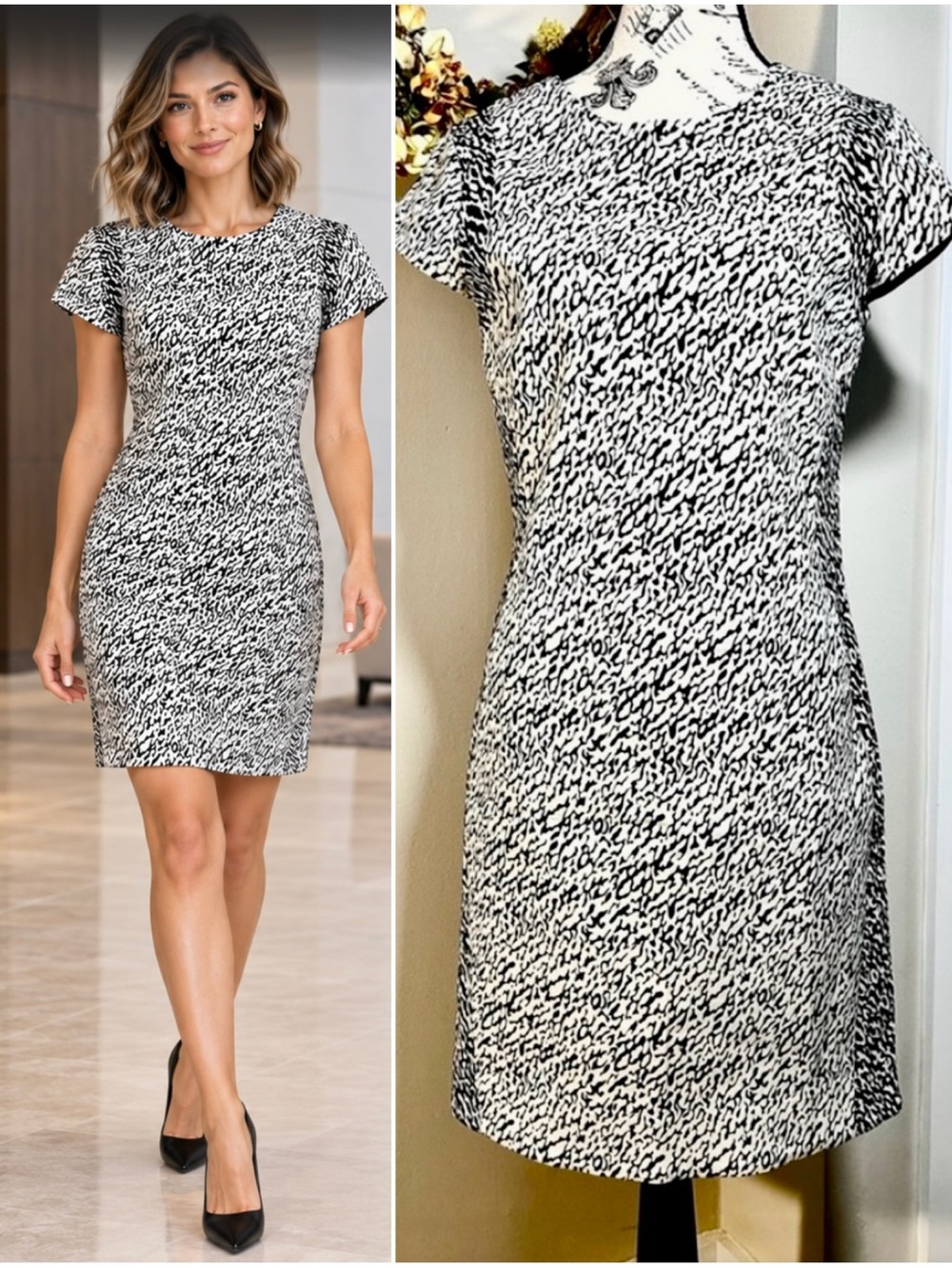DIANE VON FURSTENBERG Pele Snake Wave Jacquard Sheath Dress Career Chic Sz 8💛